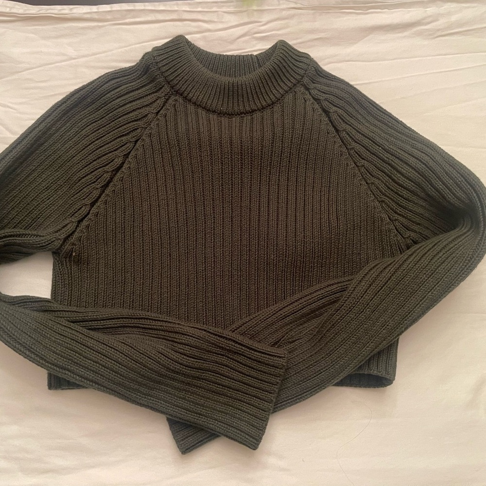 Zara Dark Green Ribbed cropped  Sweater